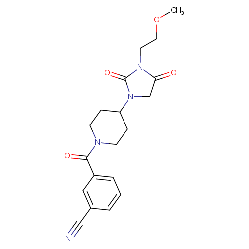 3-{4-[3-(2-methoxyethyl)-2,4-dioxoimidazolidin-1-yl]piperidine-1-carbonyl}benzonitrile