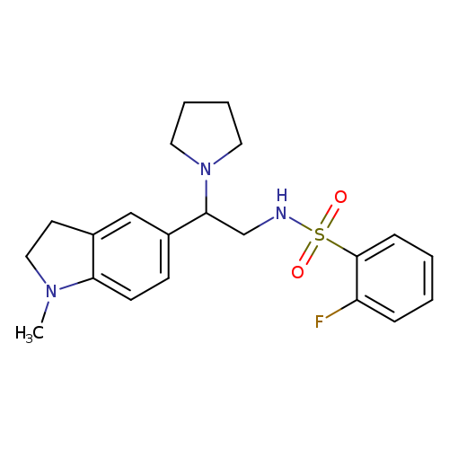 2-fluoro-N-[2-(1-methyl-2,3-dihydro-1H-indol-5-yl)-2-(pyrrolidin-1-yl)ethyl]benzene-1-sulfonamide