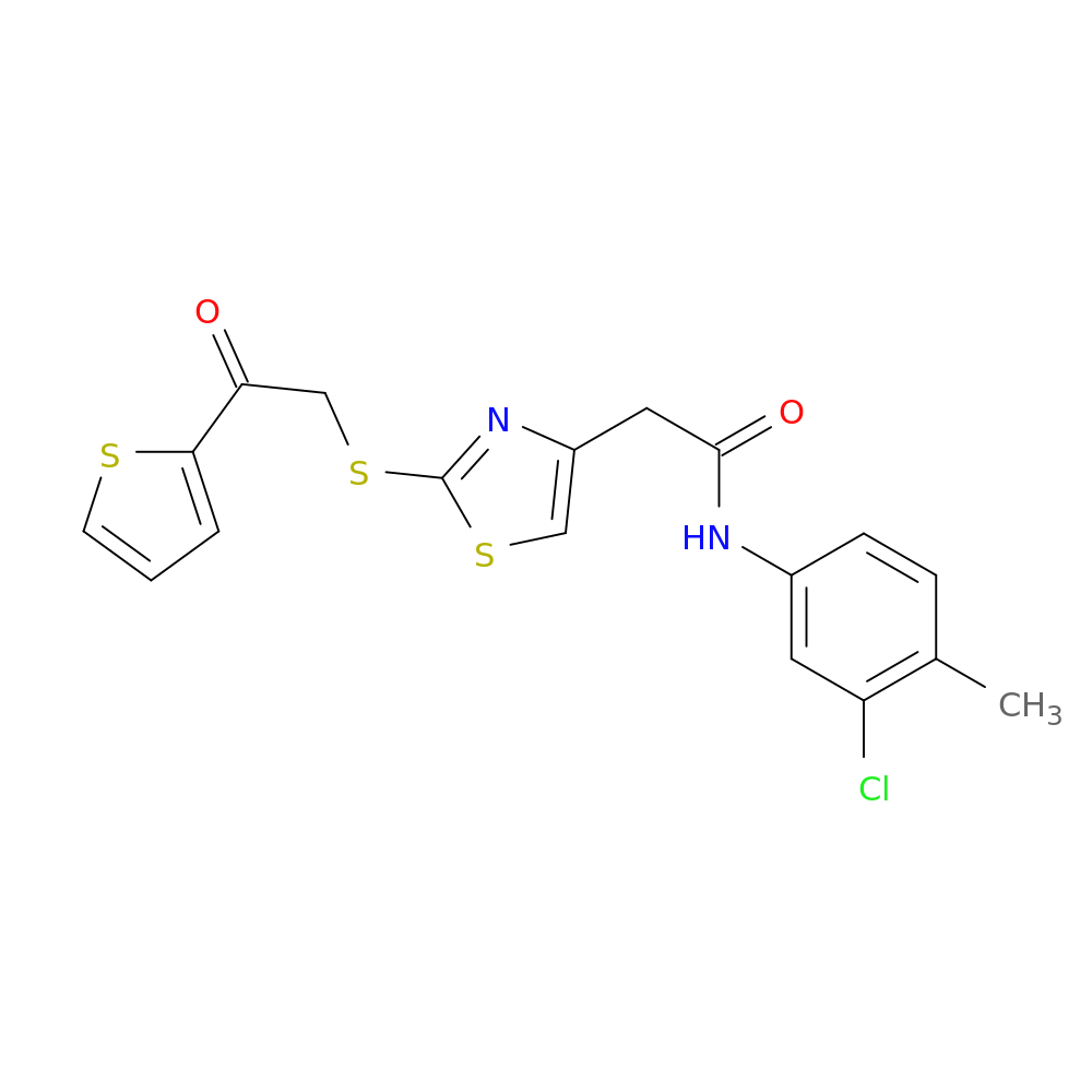 N-(3-chloro-4-methylphenyl)-2-(2-{[2-oxo-2-(thiophen-2-yl)ethyl]sulfanyl}-1,3-thiazol-4-yl)acetamide