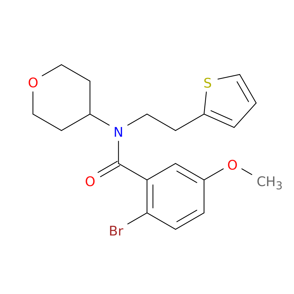2-bromo-5-methoxy-N-(oxan-4-yl)-N-[2-(thiophen-2-yl)ethyl]benzamide