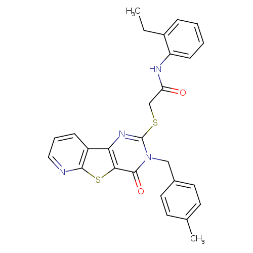 N-(2-ethylphenyl)-2-({5-[(4-methylphenyl)methyl]-6-oxo-8-thia-3,5,10-triazatricyclo[7.4.0.0^{2,7}]trideca-1(9),2(7),3,10,12-pentaen-4-yl}sulfanyl)acetamide