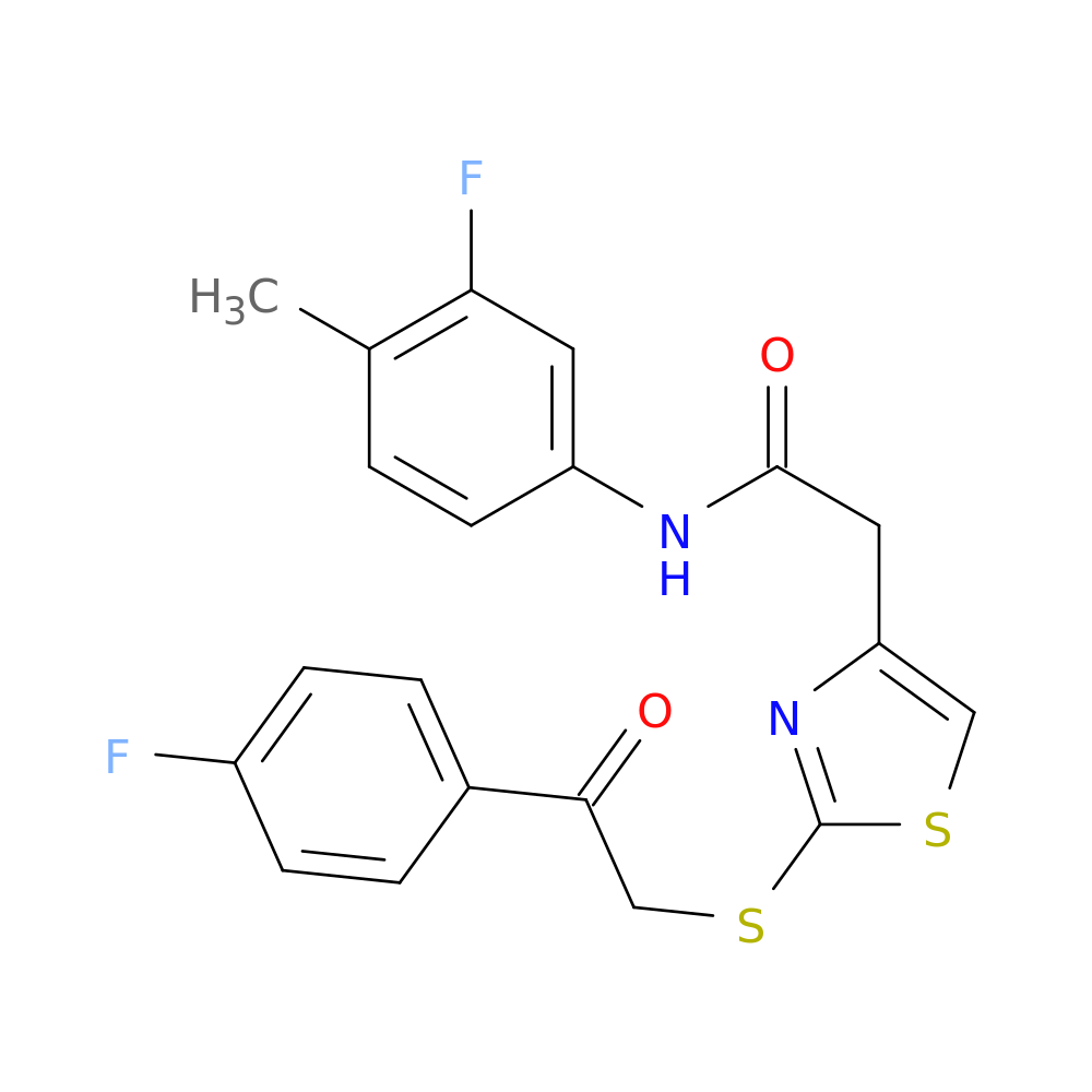 N-(3-fluoro-4-methylphenyl)-2-(2-{[2-(4-fluorophenyl)-2-oxoethyl]sulfanyl}-1,3-thiazol-4-yl)acetamide