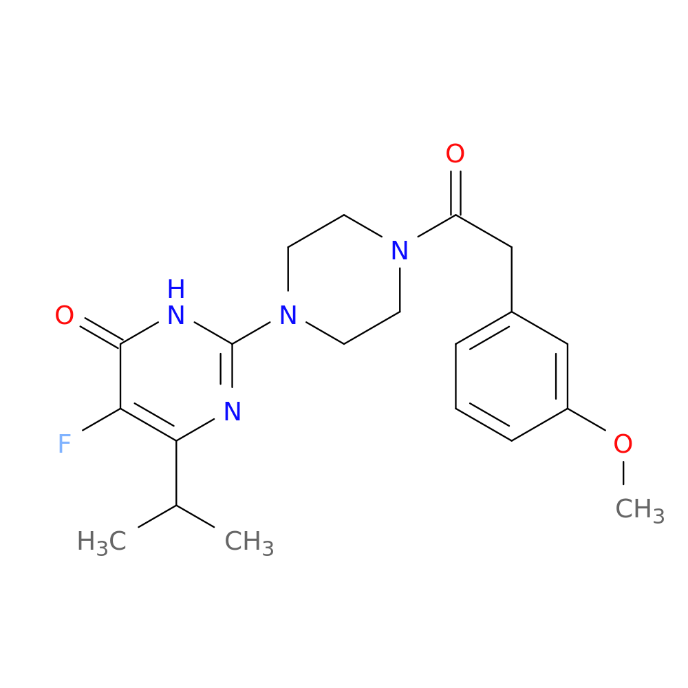 5-fluoro-2-{4-[2-(3-methoxyphenyl)acetyl]piperazin-1-yl}-6-(propan-2-yl)-3,4-dihydropyrimidin-4-one