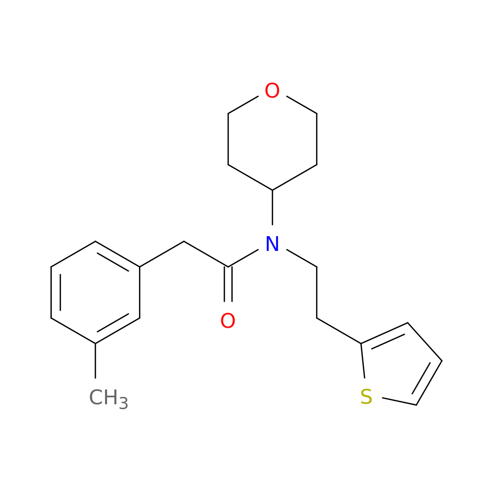 2-(3-methylphenyl)-N-(oxan-4-yl)-N-[2-(thiophen-2-yl)ethyl]acetamide