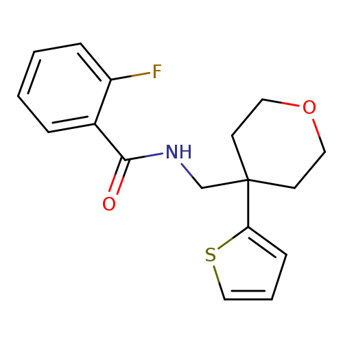 2-fluoro-N-{[4-(thiophen-2-yl)oxan-4-yl]methyl}benzamide