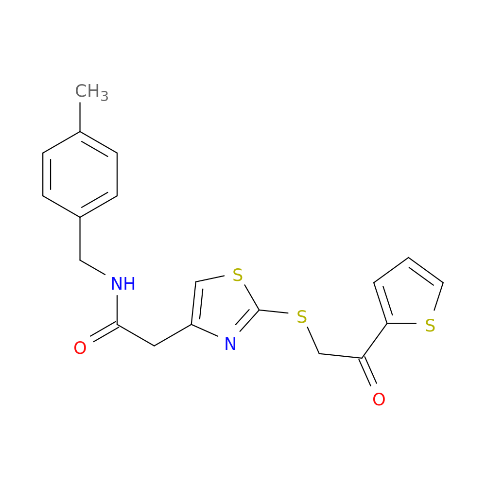 N-[(4-methylphenyl)methyl]-2-(2-{[2-oxo-2-(thiophen-2-yl)ethyl]sulfanyl}-1,3-thiazol-4-yl)acetamide