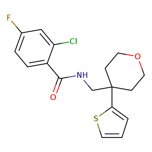 2-chloro-4-fluoro-N-{[4-(thiophen-2-yl)oxan-4-yl]methyl}benzamide