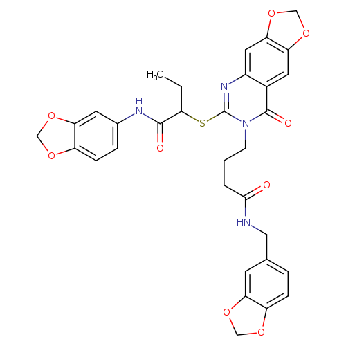 N-(2H-1,3-benzodioxol-5-yl)-2-{[7-(3-{[(2H-1,3-benzodioxol-5-yl)methyl]carbamoyl}propyl)-8-oxo-2H,7H,8H-[1,3]dioxolo[4,5-g]quinazolin-6-yl]sulfanyl}butanamide