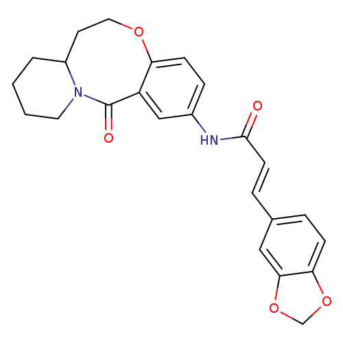 (2E)-3-(2H-1,3-benzodioxol-5-yl)-N-{2-oxo-9-oxa-1-azatricyclo[10.4.0.0^{3,8}]hexadeca-3,5,7-trien-5-yl}prop-2-enamide