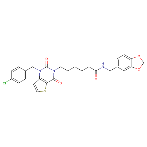 N-[(2H-1,3-benzodioxol-5-yl)methyl]-6-{1-[(4-chlorophenyl)methyl]-2,4-dioxo-1H,2H,3H,4H-thieno[3,2-d]pyrimidin-3-yl}hexanamide