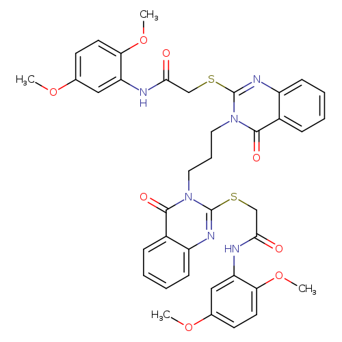 N-(2,5-dimethoxyphenyl)-2-[(3-{3-[2-({[(2,5-dimethoxyphenyl)carbamoyl]methyl}sulfanyl)-4-oxo-3,4-dihydroquinazolin-3-yl]propyl}-4-oxo-3,4-dihydroquinazolin-2-yl)sulfanyl]acetamide