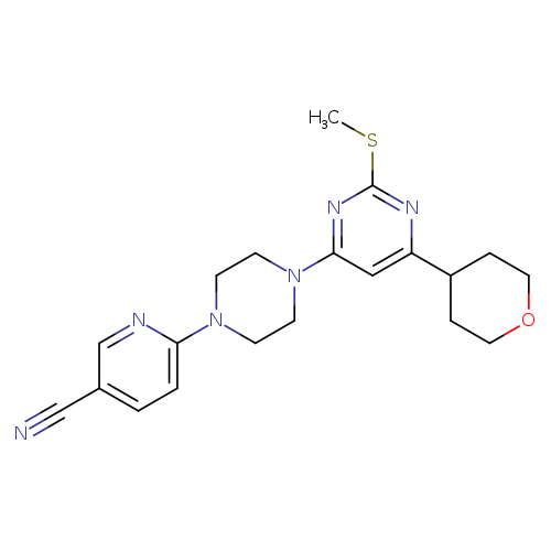 6-{4-[2-(methylsulfanyl)-6-(oxan-4-yl)pyrimidin-4-yl]piperazin-1-yl}pyridine-3-carbonitrile