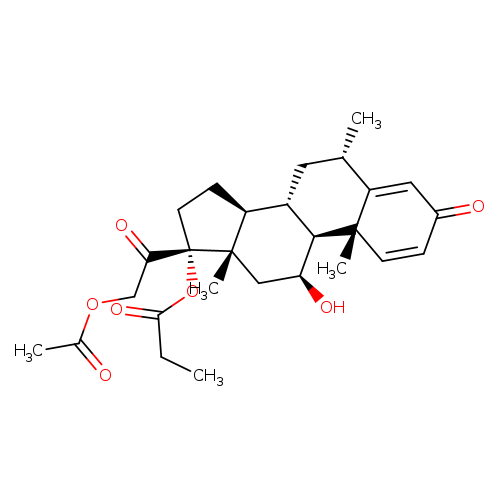 Pregna-1,4-diene-3,20-dione,21-(acetyloxy)-11-hydroxy-6-methyl-17-(1-oxopropoxy)-, (6a,11b)-