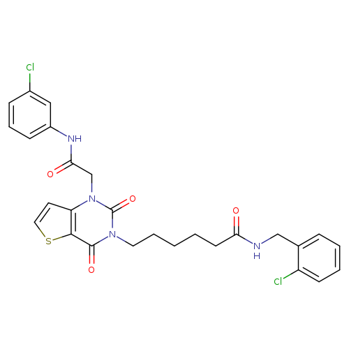 6-(1-{[(3-chlorophenyl)carbamoyl]methyl}-2,4-dioxo-1H,2H,3H,4H-thieno[3,2-d]pyrimidin-3-yl)-N-[(2-chlorophenyl)methyl]hexanamide