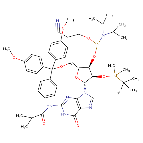 (2R,3R,4R,5R)-2-((Bis(4-methoxyphenyl)(phenyl)methoxy)methyl)-4-((tert-butyldimethylsilyl)oxy)-5-(2-isobutyramido-6-oxo-1H-purin-9(6H)-yl)tetrahydrofuran-3-yl (2-cyanoethyl) diisopropylphosphoramidite