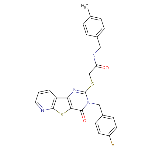 2-({5-[(4-fluorophenyl)methyl]-6-oxo-8-thia-3,5,10-triazatricyclo[7.4.0.0^{2,7}]trideca-1(9),2(7),3,10,12-pentaen-4-yl}sulfanyl)-N-[(4-methylphenyl)methyl]acetamide