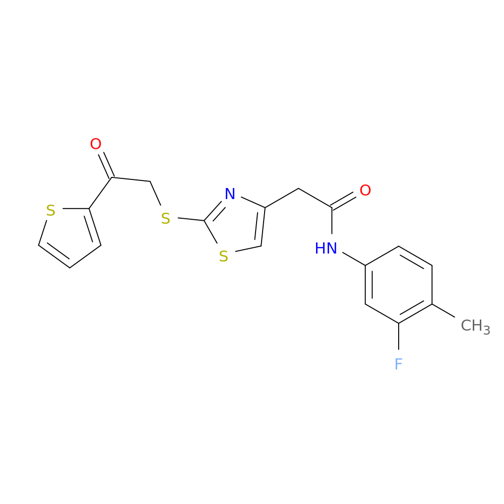 N-(3-fluoro-4-methylphenyl)-2-(2-{[2-oxo-2-(thiophen-2-yl)ethyl]sulfanyl}-1,3-thiazol-4-yl)acetamide