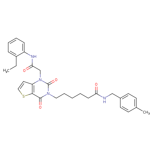 6-(1-{[(2-ethylphenyl)carbamoyl]methyl}-2,4-dioxo-1H,2H,3H,4H-thieno[3,2-d]pyrimidin-3-yl)-N-[(4-methylphenyl)methyl]hexanamide