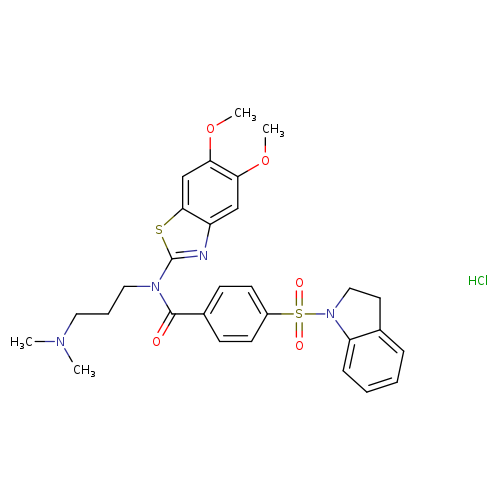 4-(2,3-dihydro-1H-indole-1-sulfonyl)-N-(5,6-dimethoxy-1,3-benzothiazol-2-yl)-N-[3-(dimethylamino)propyl]benzamide hydrochloride