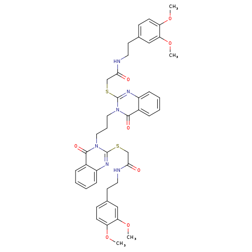 N-[2-(3,4-dimethoxyphenyl)ethyl]-2-{[3-(3-{2-[({[2-(3,4-dimethoxyphenyl)ethyl]carbamoyl}methyl)sulfanyl]-4-oxo-3,4-dihydroquinazolin-3-yl}propyl)-4-oxo-3,4-dihydroquinazolin-2-yl]sulfanyl}acetamide