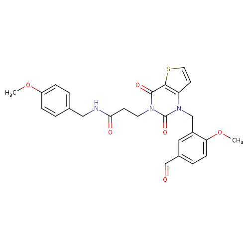 3-{1-[(5-formyl-2-methoxyphenyl)methyl]-2,4-dioxo-1H,2H,3H,4H-thieno[3,2-d]pyrimidin-3-yl}-N-[(4-methoxyphenyl)methyl]propanamide