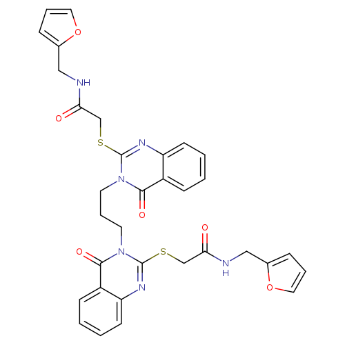 N-[(furan-2-yl)methyl]-2-{[3-(3-{2-[({[(furan-2-yl)methyl]carbamoyl}methyl)sulfanyl]-4-oxo-3,4-dihydroquinazolin-3-yl}propyl)-4-oxo-3,4-dihydroquinazolin-2-yl]sulfanyl}acetamide