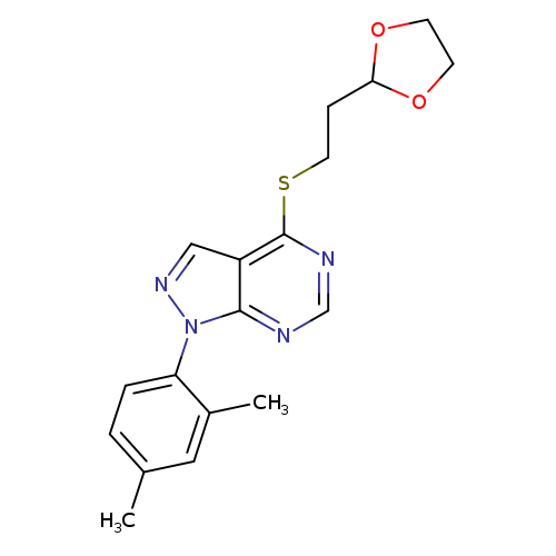 1-(2,4-dimethylphenyl)-4-{[2-(1,3-dioxolan-2-yl)ethyl]sulfanyl}-1H-pyrazolo[3,4-d]pyrimidine