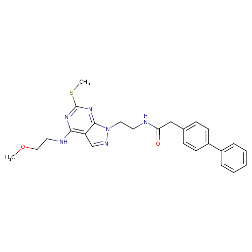 2-{[1,1'-biphenyl]-4-yl}-N-(2-{4-[(2-methoxyethyl)amino]-6-(methylsulfanyl)-1H-pyrazolo[3,4-d]pyrimidin-1-yl}ethyl)acetamide