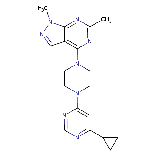 4-cyclopropyl-6-(4-{1,6-dimethyl-1H-pyrazolo[3,4-d]pyrimidin-4-yl}piperazin-1-yl)pyrimidine