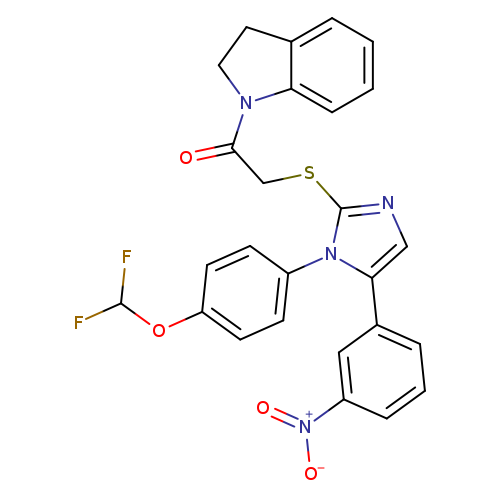 2-({1-[4-(difluoromethoxy)phenyl]-5-(3-nitrophenyl)-1H-imidazol-2-yl}sulfanyl)-1-(2,3-dihydro-1H-indol-1-yl)ethan-1-one