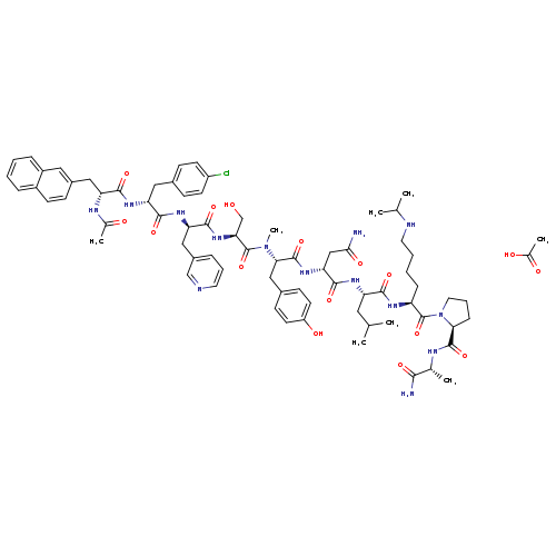 N-acetyl-3-(2-naphthalenyl)-D-alanyl-4-chloro-D-phenylalanyl-3-(3-pyridinyl)-D-alanyl-L-seryl-N-methyl-L-tyrosyl-D-asparaginyl-L-leucyl-N<sup>6</sup>-(1-methylethyl)-L-lysyl-L-prolyl-D-alaninamide, acetate salt