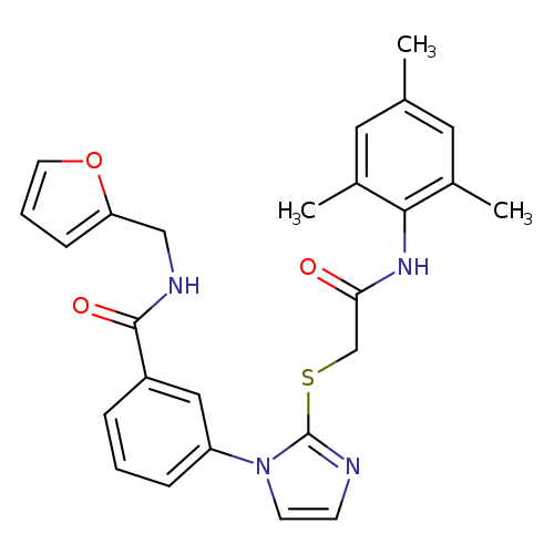 N-[(furan-2-yl)methyl]-3-[2-({[(2,4,6-trimethylphenyl)carbamoyl]methyl}sulfanyl)-1H-imidazol-1-yl]benzamide