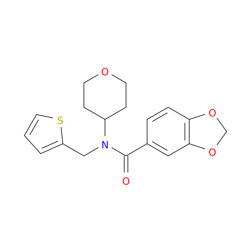 N-(oxan-4-yl)-N-[(thiophen-2-yl)methyl]-2H-1,3-benzodioxole-5-carboxamide