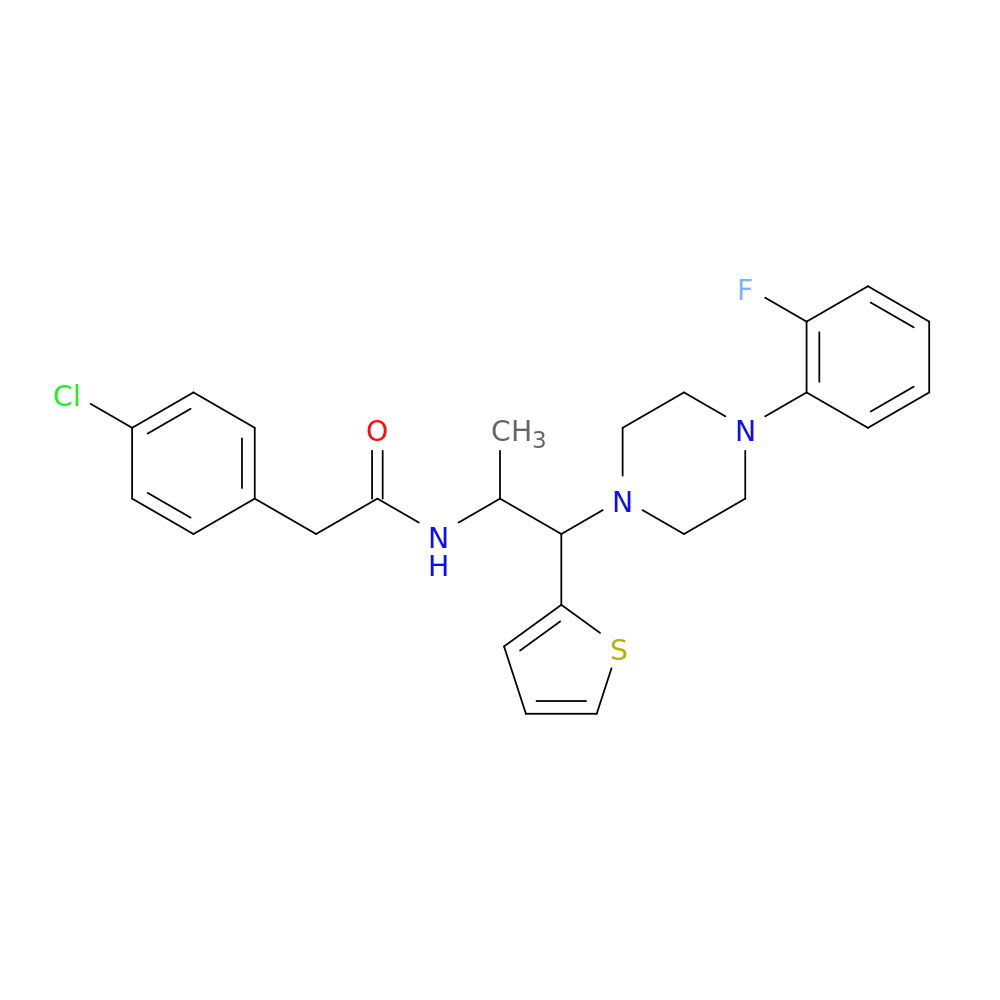 2-(4-chlorophenyl)-N-{1-[4-(2-fluorophenyl)piperazin-1-yl]-1-(thiophen-2-yl)propan-2-yl}acetamide