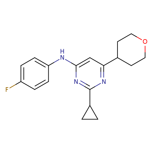 2-cyclopropyl-N-(4-fluorophenyl)-6-(oxan-4-yl)pyrimidin-4-amine