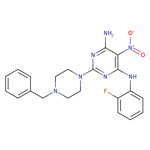 2-(4-benzylpiperazin-1-yl)-N4-(2-fluorophenyl)-5-nitropyrimidine-4,6-diamine