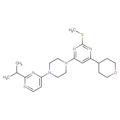 2-(methylsulfanyl)-4-(oxan-4-yl)-6-{4-[2-(propan-2-yl)pyrimidin-4-yl]piperazin-1-yl}pyrimidine