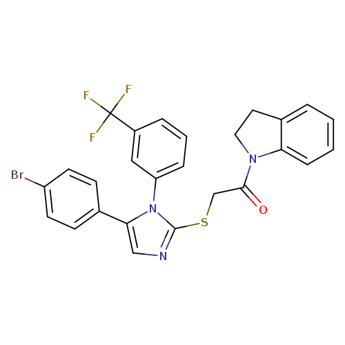 2-{[5-(4-bromophenyl)-1-[3-(trifluoromethyl)phenyl]-1H-imidazol-2-yl]sulfanyl}-1-(2,3-dihydro-1H-indol-1-yl)ethan-1-one