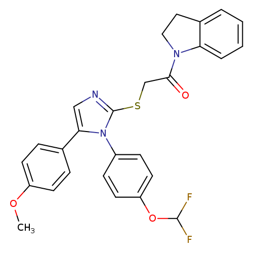2-({1-[4-(difluoromethoxy)phenyl]-5-(4-methoxyphenyl)-1H-imidazol-2-yl}sulfanyl)-1-(2,3-dihydro-1H-indol-1-yl)ethan-1-one