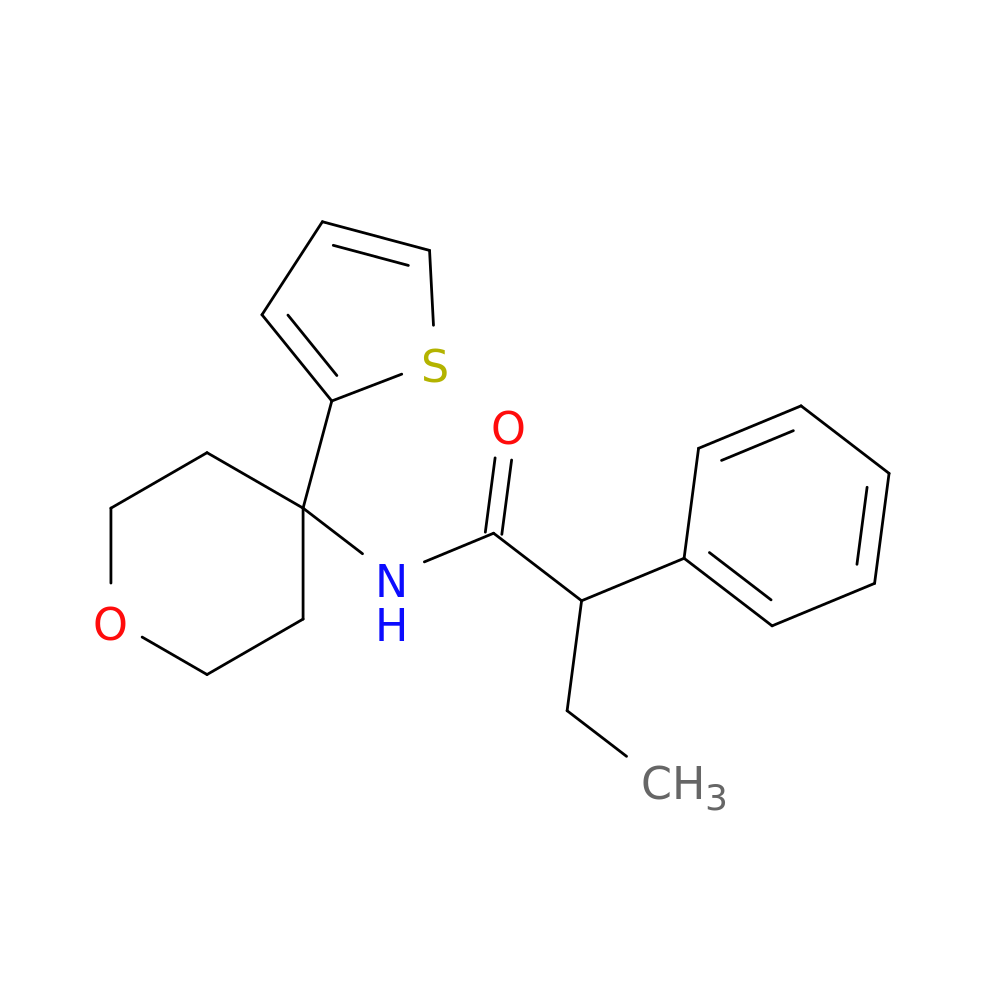 2-phenyl-N-[4-(thiophen-2-yl)oxan-4-yl]butanamide