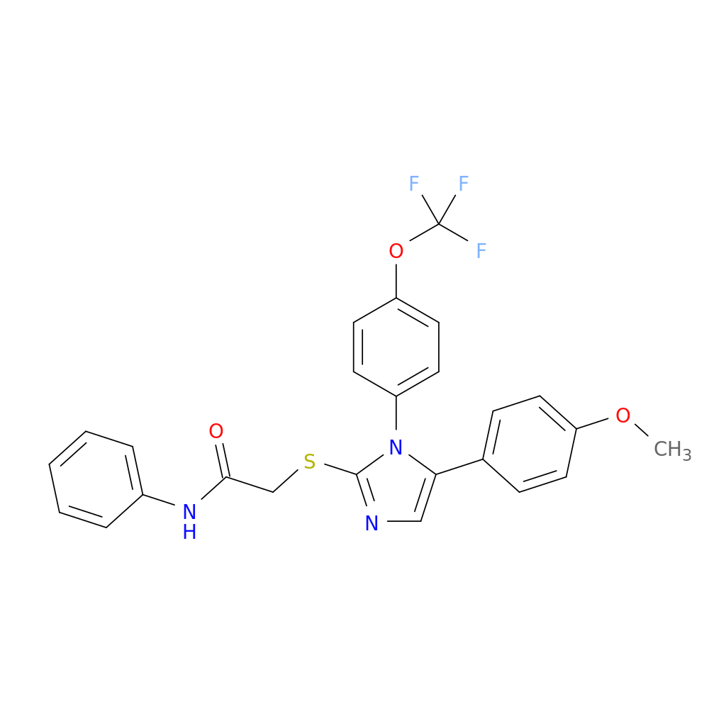 2-{[5-(4-methoxyphenyl)-1-[4-(trifluoromethoxy)phenyl]-1H-imidazol-2-yl]sulfanyl}-N-phenylacetamide