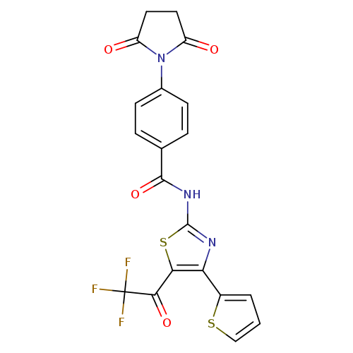 4-(2,5-dioxopyrrolidin-1-yl)-N-[4-(thiophen-2-yl)-5-(2,2,2-trifluoroacetyl)-1,3-thiazol-2-yl]benzamide