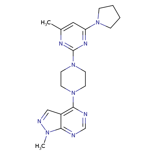 4-methyl-2-(4-{1-methyl-1H-pyrazolo[3,4-d]pyrimidin-4-yl}piperazin-1-yl)-6-(pyrrolidin-1-yl)pyrimidine
