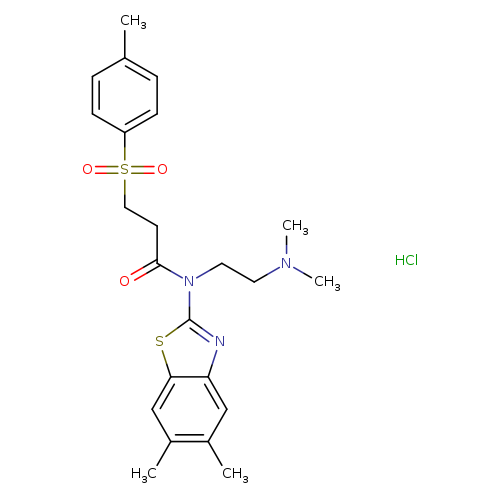 N-(5,6-dimethyl-1,3-benzothiazol-2-yl)-N-[2-(dimethylamino)ethyl]-3-(4-methylbenzenesulfonyl)propanamide hydrochloride