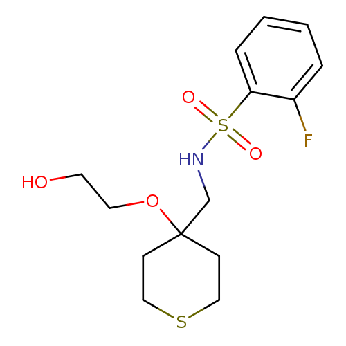 2-fluoro-N-{[4-(2-hydroxyethoxy)thian-4-yl]methyl}benzene-1-sulfonamide