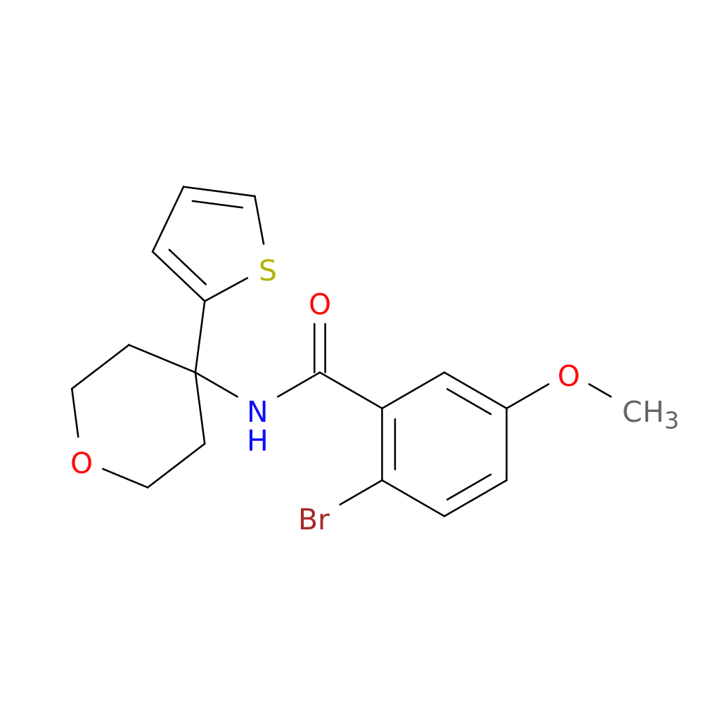 2-bromo-5-methoxy-N-[4-(thiophen-2-yl)oxan-4-yl]benzamide