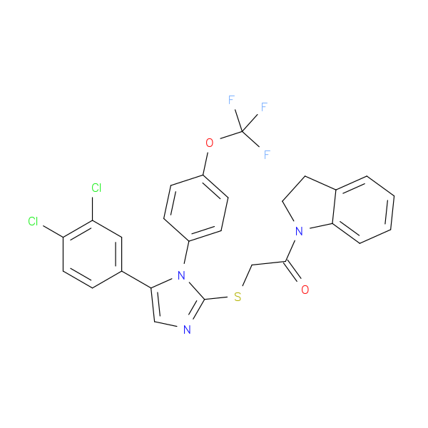 2-{[5-(3,4-dichlorophenyl)-1-[4-(trifluoromethoxy)phenyl]-1H-imidazol-2-yl]sulfanyl}-1-(2,3-dihydro-1H-indol-1-yl)ethan-1-one