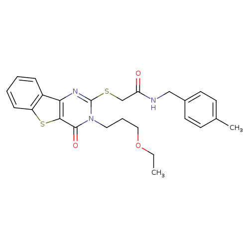 2-{[5-(3-ethoxypropyl)-6-oxo-8-thia-3,5-diazatricyclo[7.4.0.0^{2,7}]trideca-1(9),2(7),3,10,12-pentaen-4-yl]sulfanyl}-N-[(4-methylphenyl)methyl]acetamide