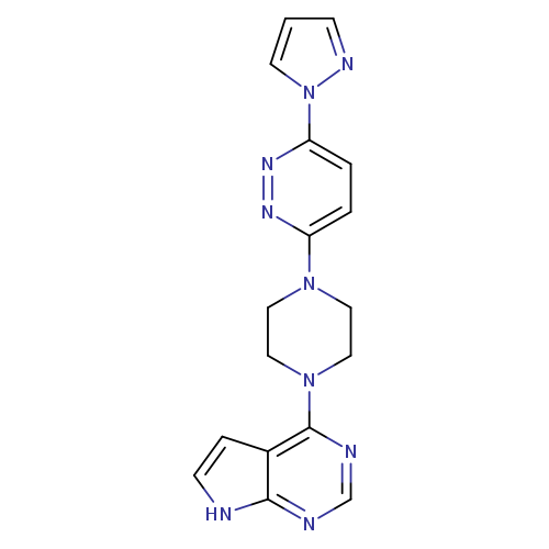 3-(1H-pyrazol-1-yl)-6-(4-{7H-pyrrolo[2,3-d]pyrimidin-4-yl}piperazin-1-yl)pyridazine