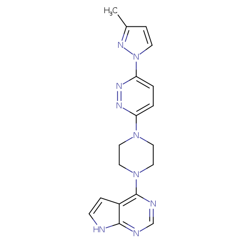 3-(3-methyl-1H-pyrazol-1-yl)-6-(4-{7H-pyrrolo[2,3-d]pyrimidin-4-yl}piperazin-1-yl)pyridazine